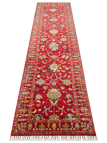 El dokuma Afgan halı kırmızı bitkisel desen 84x289 cm
