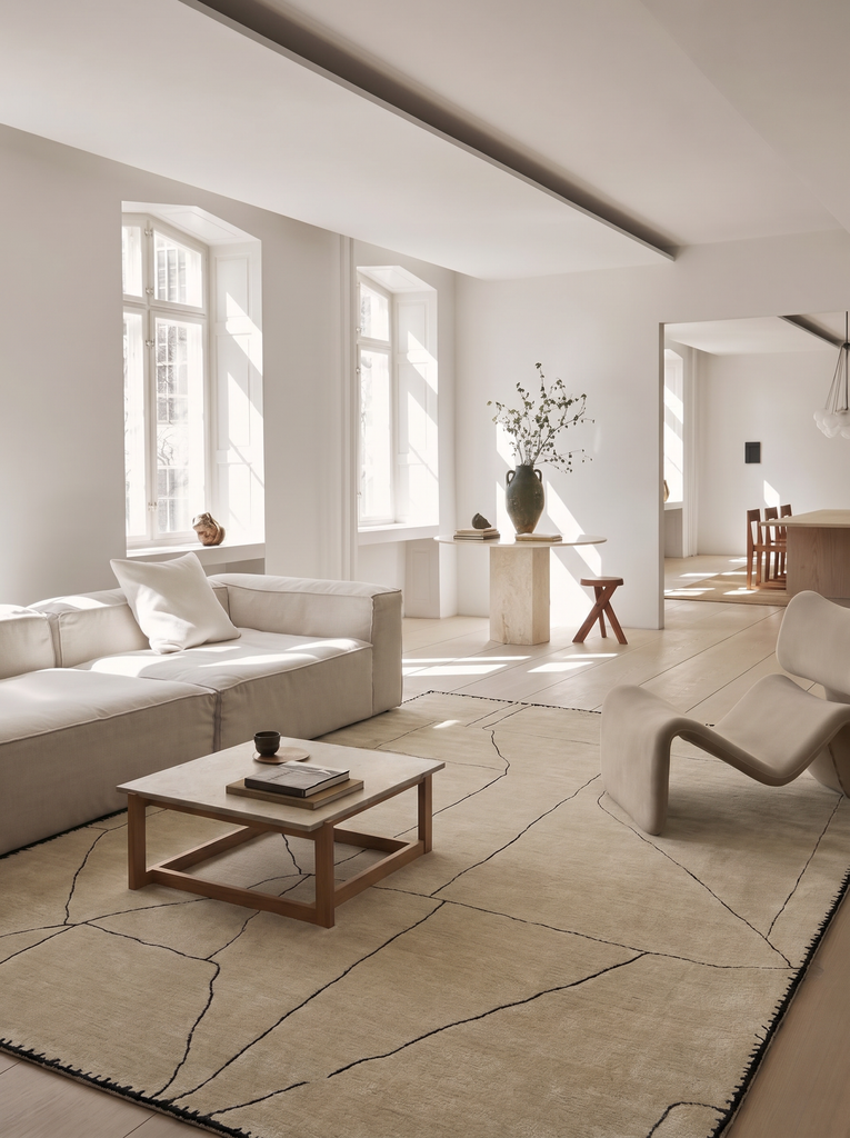 Tapis tissé à la main en mélange de laine, rayonne et polyester série Dakar BEIGE