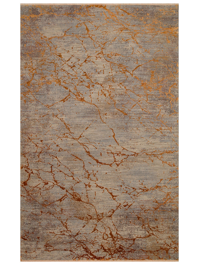 Alfombra moderna de salón de la serie Göreme, tejido denso de alta calidad con textura alta y baja 01 COBRE