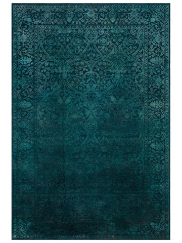 El dokuma Hindistan Jaipur halı Petrol Mavisi 197x297 cm kuşbakışı üstten görünüm