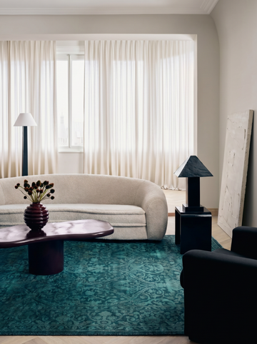 Indian Handmade Carpet Single Piece Wool and Silk Jaipur Lacuna Modern Overdyed Living Room Sea Blue