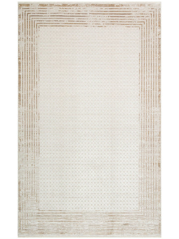 Mumbai Serisi Art Deco Desenli Yüksek Kalite Sık Dokuma Parlak Salon Halısı 01 CREAM GOLD - Carpetdocia