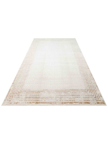 Mumbai Serisi Art Deco Desenli Yüksek Kalite Sık Dokuma Parlak Salon Halısı 01 CREAM GOLD - Carpetdocia