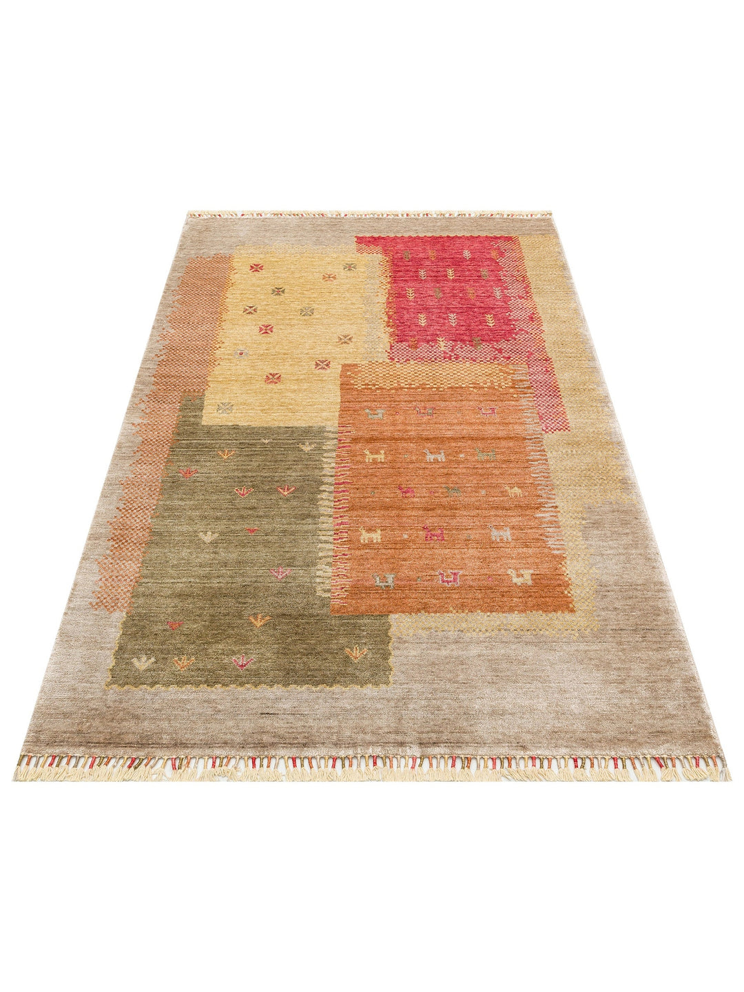 Oushak Carnaval %100 Naturel Kolay Temizlenir El Emeğiyle Üretilen TENCEL™ Modern Uşak Halısı 07 BEIG - Carpetdocia
