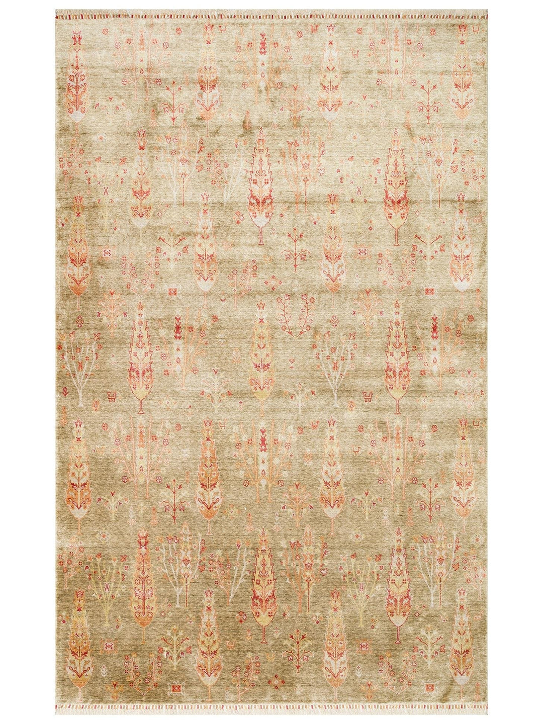 Oushak Carnaval Tappeto Uşak Moderno TENCEL™ realizzato a mano, 100% naturale, facile da pulire 08 GREEN AUTUMN