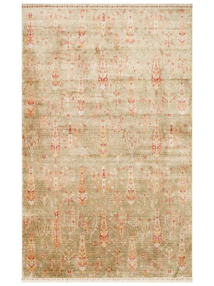 Oushak Carnaval Tappeto Uşak Moderno TENCEL™ realizzato a mano, 100% naturale, facile da pulire 08 GREEN AUTUMN