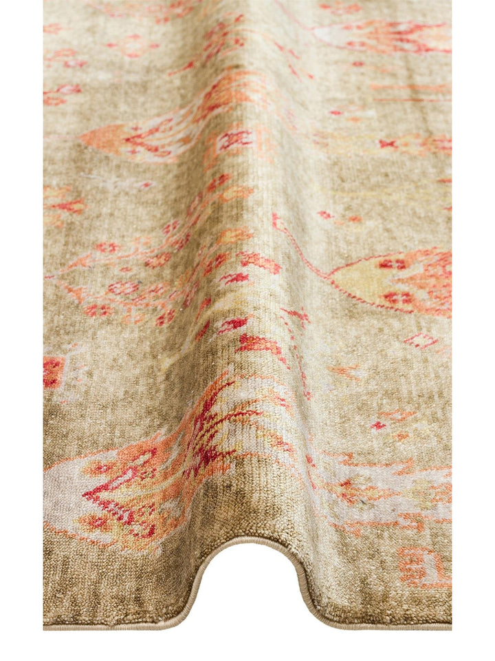 Oushak Carnaval Tappeto Uşak Moderno TENCEL™ realizzato a mano, 100% naturale, facile da pulire 08 GREEN AUTUMN
