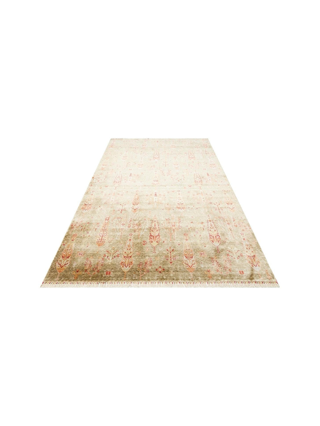 Oushak Carnaval Tappeto Uşak Moderno TENCEL™ realizzato a mano, 100% naturale, facile da pulire 08 GREEN AUTUMN