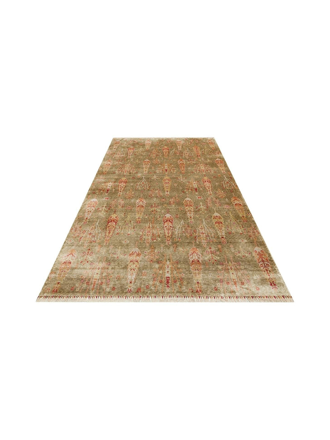 Oushak Carnaval Tappeto Uşak Moderno TENCEL™ realizzato a mano, 100% naturale, facile da pulire 08 GREEN AUTUMN
