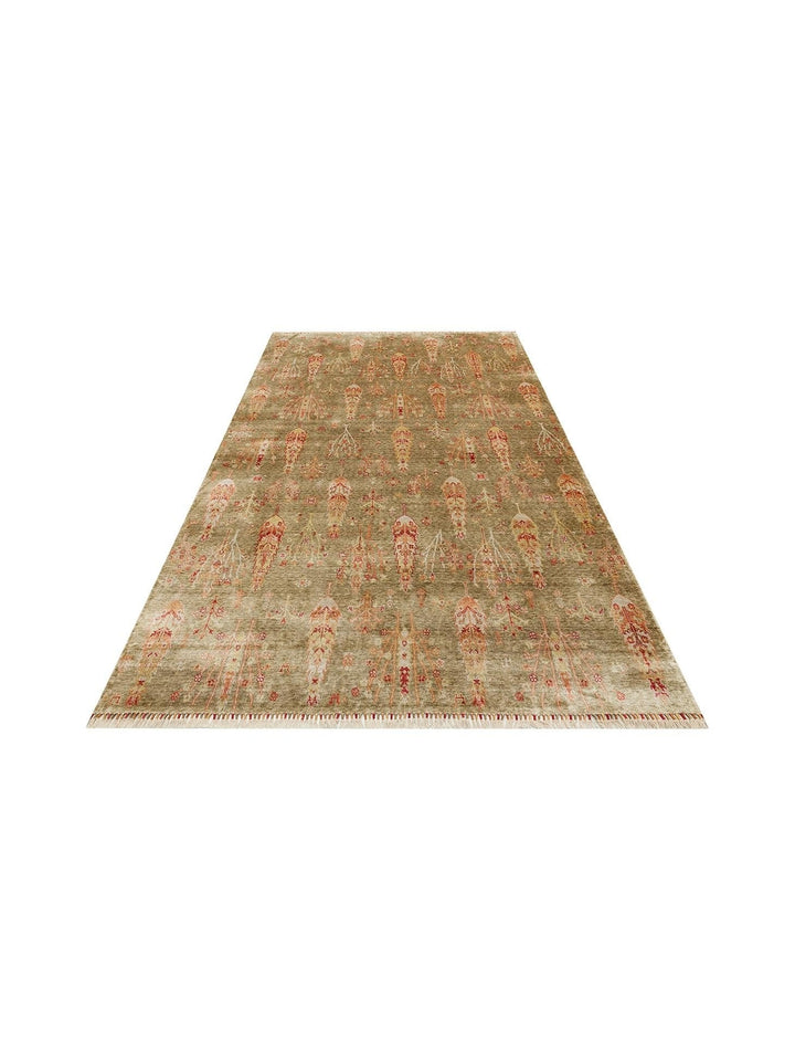 Oushak Carnaval Tappeto Uşak Moderno TENCEL™ realizzato a mano, 100% naturale, facile da pulire 08 GREEN AUTUMN