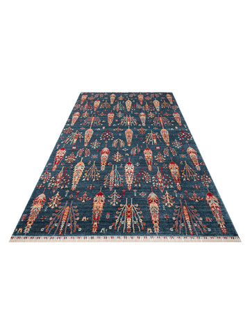 Oushak Carnaval alfombra moderna Uşak hecha a mano con TENCEL™ 100% natural, fácil de limpiar 08 NAVY TURQUOISE