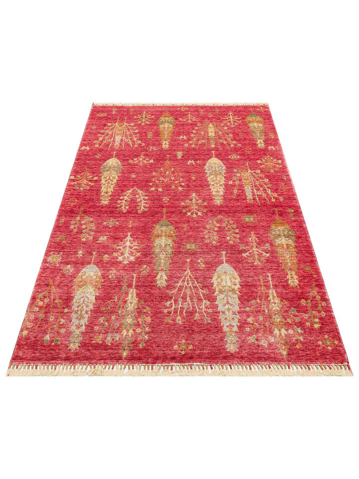 Oushak Carnaval %100 Naturel Kolay Temizlenir El Emeğiyle Üretilen TENCEL™ Modern Uşak Halısı 08 RED - Carpetdocia