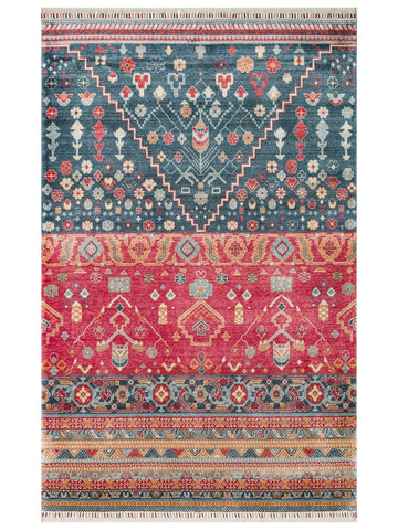 Oushak Carnaval 100% natural, fácil de limpiar, hecho a mano con TENCEL™ alfombra moderna Uşak 17 NAVY MULTY