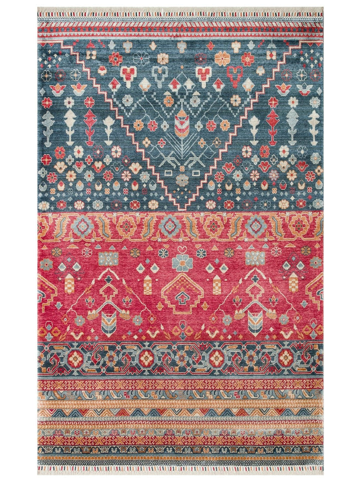 Oushak Carnaval %100 natürlich, leicht zu reinigen, handgefertigt, TENCEL™ moderner Uşak-Teppich 17 NAVY MULTY