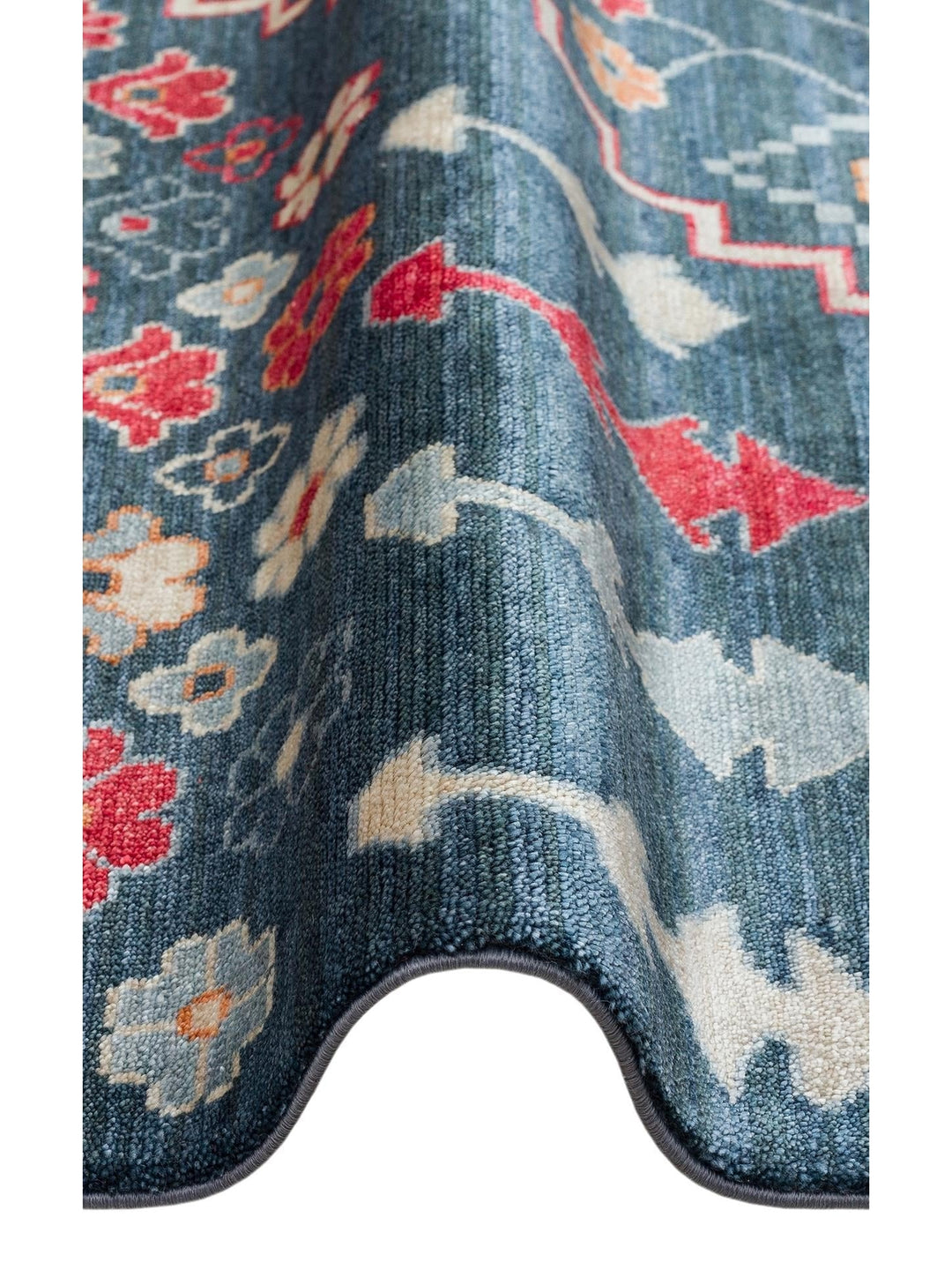 Oushak Carnaval %100 natürlich, leicht zu reinigen, handgefertigt, TENCEL™ moderner Uşak-Teppich 17 NAVY MULTY