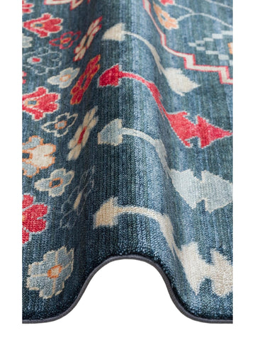 Oushak Carnaval 100% natural, fácil de limpiar, hecho a mano con TENCEL™ alfombra moderna Uşak 17 NAVY MULTY