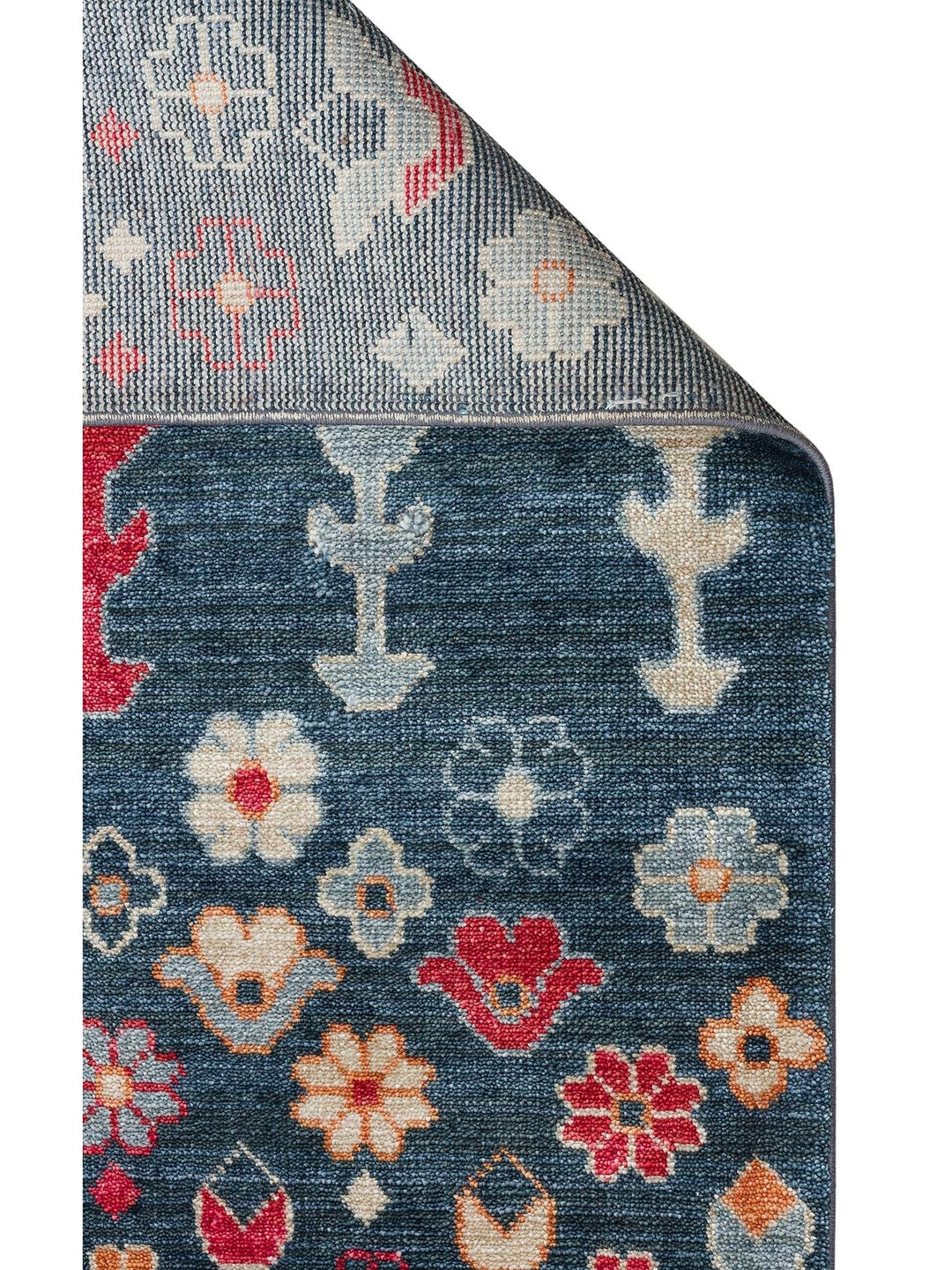 Oushak Carnaval %100 natürlich, leicht zu reinigen, handgefertigt, TENCEL™ moderner Uşak-Teppich 17 NAVY MULTY