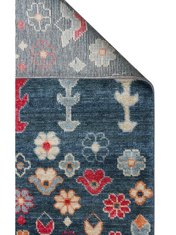 Oushak Carnaval 100% natural, fácil de limpiar, hecho a mano con TENCEL™ alfombra moderna Uşak 17 NAVY MULTY