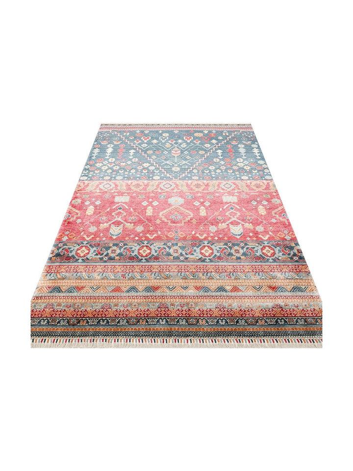 Oushak Carnaval %100 natürlich, leicht zu reinigen, handgefertigt, TENCEL™ moderner Uşak-Teppich 17 NAVY MULTY