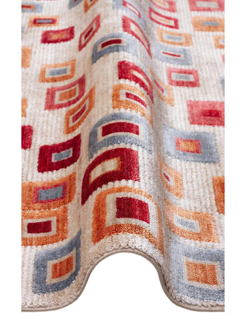 Oushak Carnaval 100% natural, fácil de limpiar, hecho a mano con TENCEL™ alfombra moderna Uşak 21 BEIGE MULTY