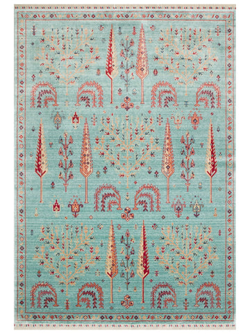 Oushak Carnaval alfombra moderna Uşak hecha a mano con TENCEL™ 100% natural, fácil de limpiar 22 TURQUOISE