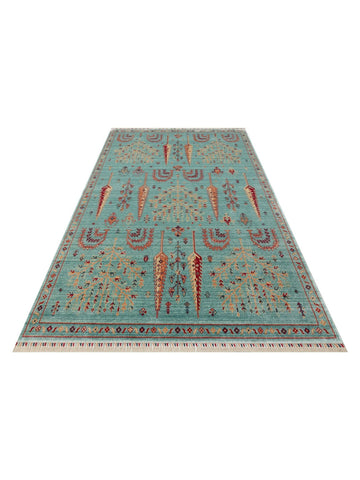 Oushak Carnaval alfombra moderna Uşak hecha a mano con TENCEL™ 100% natural, fácil de limpiar 22 TURQUOISE