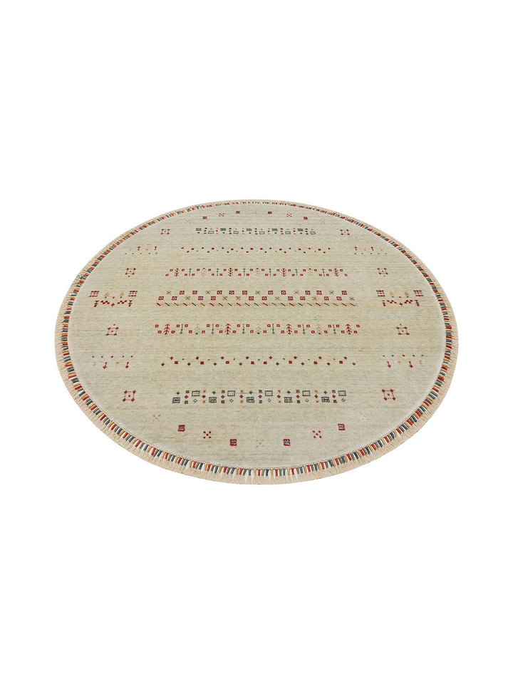 Oushak Carnaval %100 Naturel Kolay Temizlenir El Emeğiyle Üretilen TENCEL™ Yuvarlak Uşak Halısı 06 BEIGE Q - Carpetdocia