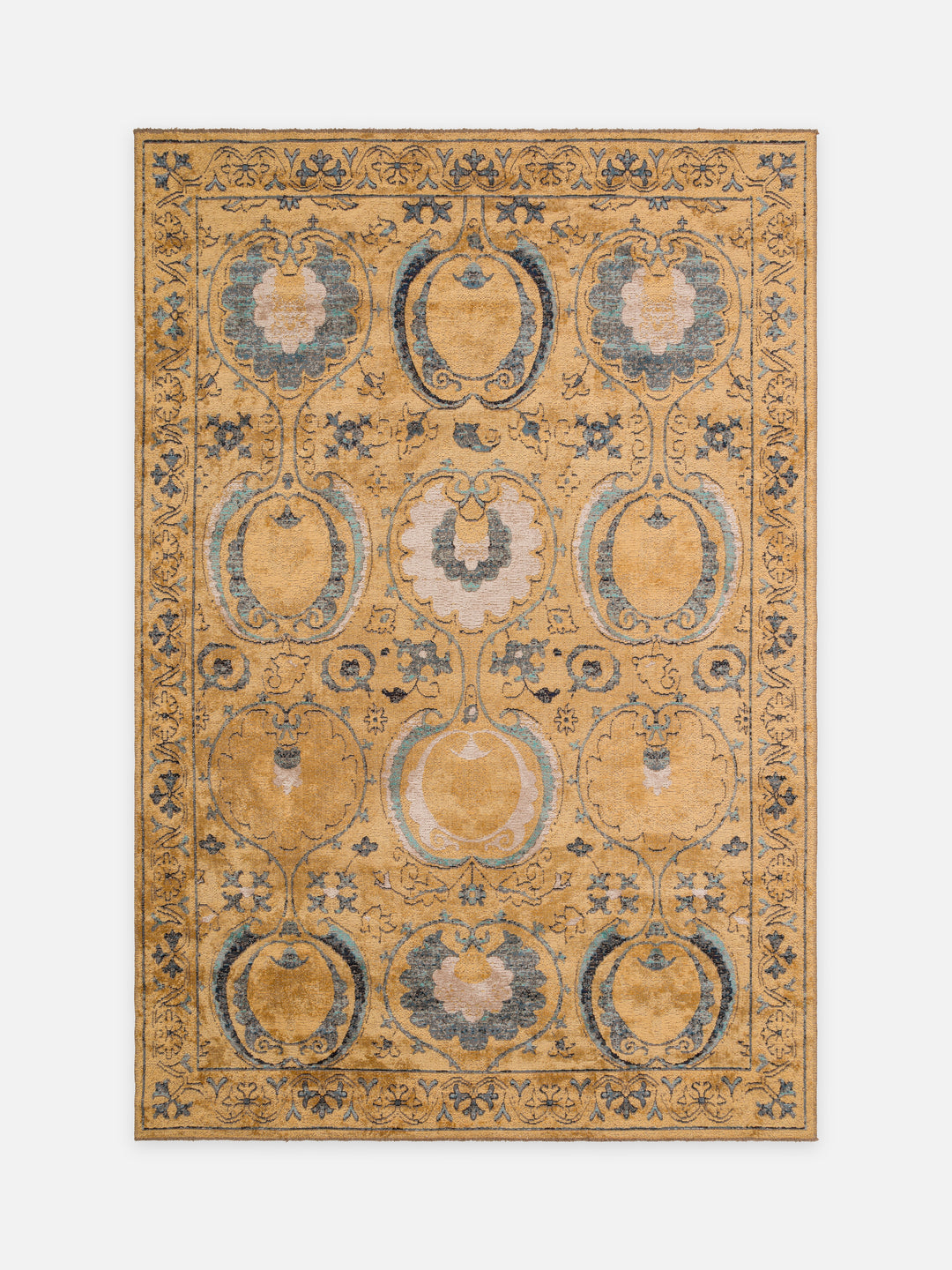 Ruggadocia Mughal Altın Madalyon Desenli Halı kuşbakışı