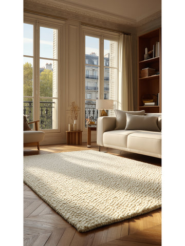 Woolstar %100 Naturel Kazak Desenli Salon Oturma Odası Koridor Antre El Dokuma Örgü Halı 06 CREAM - Carpetdocia