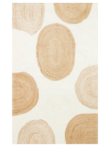 Woolstar %100 Naturel Kazak Desenli Salon Oturma Odası Koridor Antre El Dokuma Örgü Halı 902NATWHITE - Carpetdocia